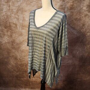 Splendid Gray Metallic Stripe V-Neck Top